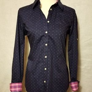 IZOD Navy Button Down Dress Shirt Patterned Cuffs